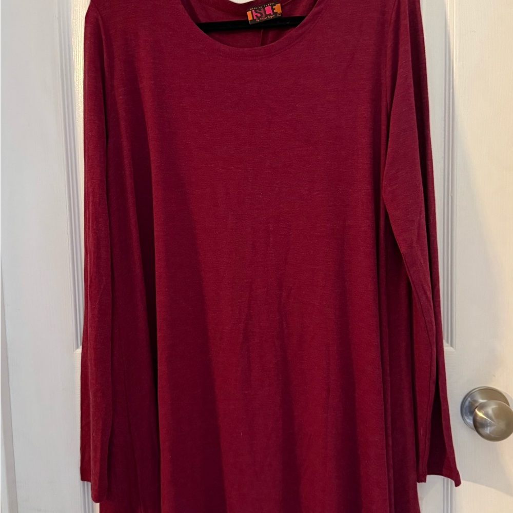 ISLE By Melis Kozan Large Long Sleeve Maroon Dress 75% Viscose 20% Poly. 5%Span.